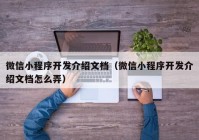 微信小程序開發(fā)介紹文檔（微信小程序開發(fā)介紹文檔怎么弄）